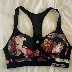 Victoria Sport Floral Print Sports Bra - Black and Red